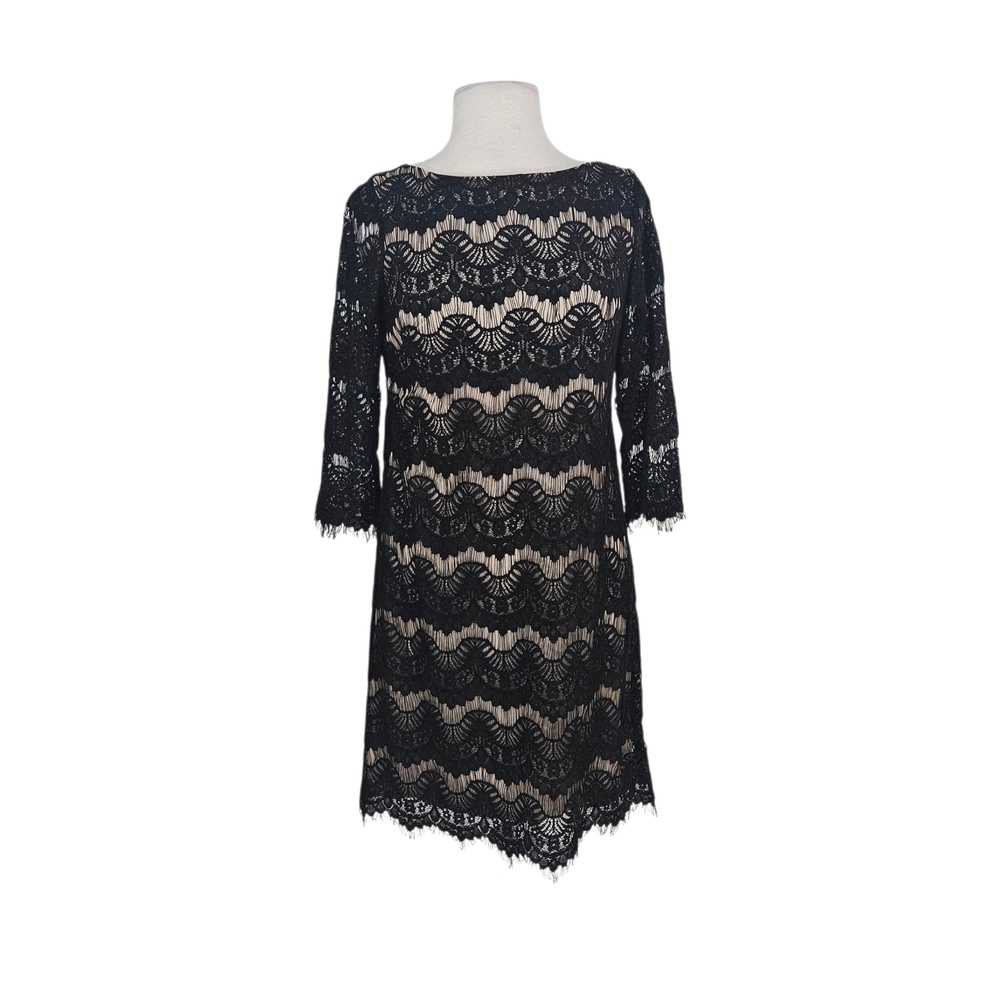 Jessica Howard Black Scalloped Lace Sheer Illusion Cocktail Dress